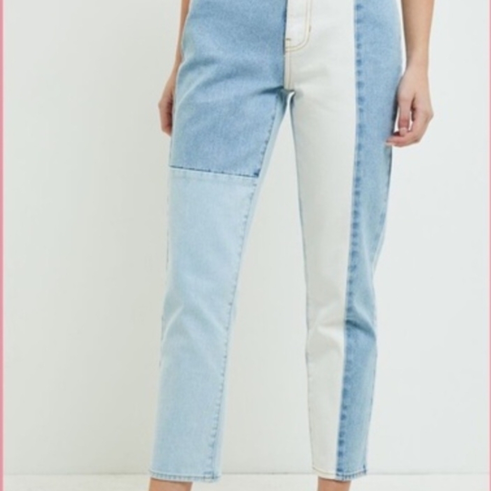 PACSUN ECO Hopper Patch Mom Jeans Colorblock Light Blue High Rise